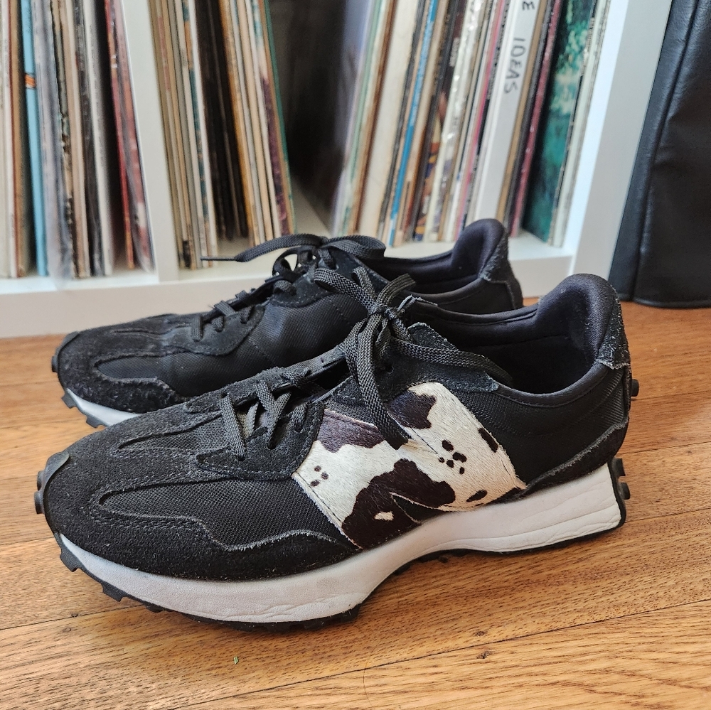 Women's Black Sneakers with Cow-Print Accent